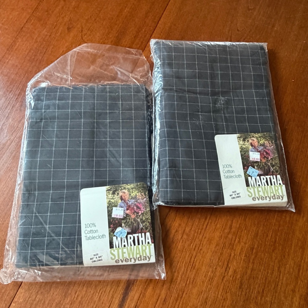 TWO NEW VTG Martha Stewart Everyday Plaid Cotton Tablecloth 60x84 Oblong Linens